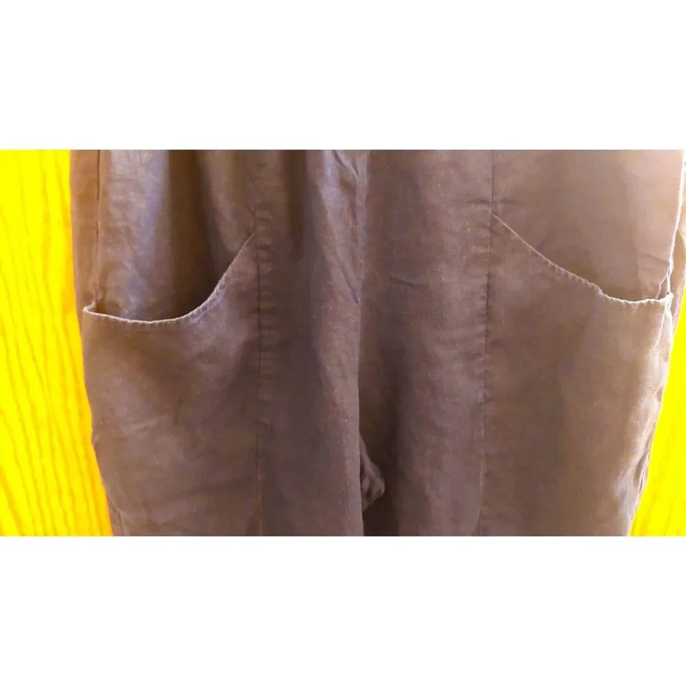 Quince 100% Linen Pull On Cropped Pants Women's Large Navy Blue Pockets